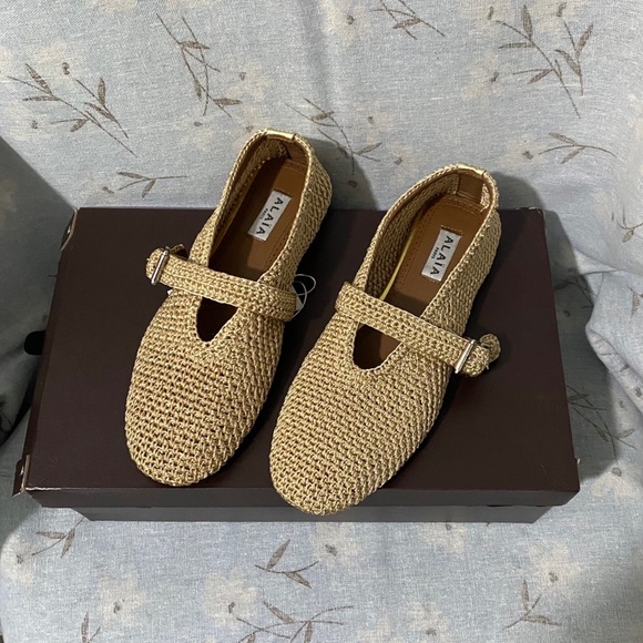Alaia Shoes - Alaia Beige Woven Mary Jane Flats